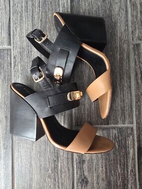 Coach Black and Tan Block Heel Sandals 10